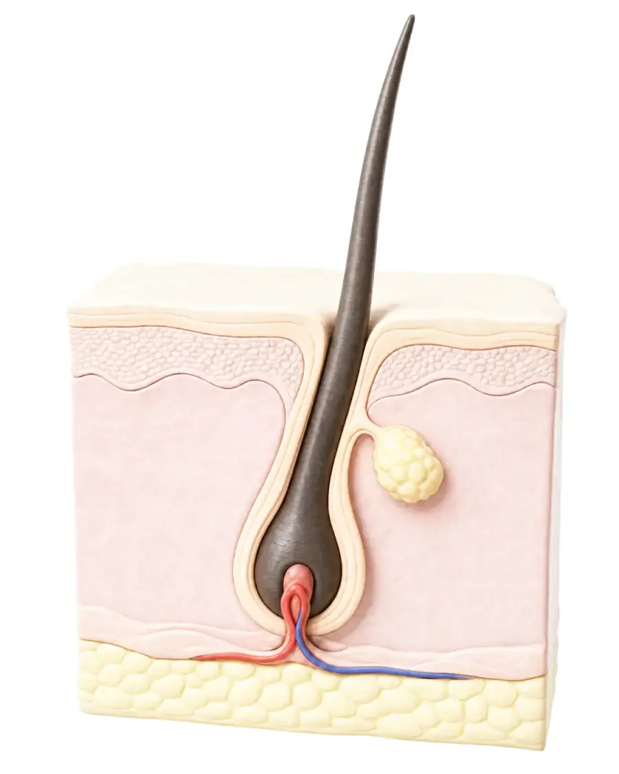 A hair follicle in cross section